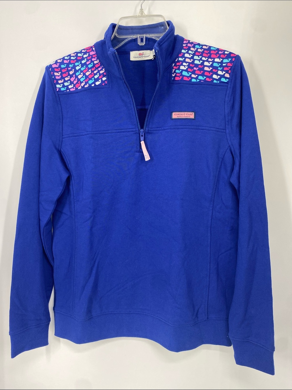 Vineyard Vines Blue 1/4 Zip Pullover Whale Print Trim Womens SZ M